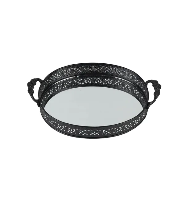 Black_Decorative_Oval_Shape_Mirrored_Vanity_Tray_With_Metal_Filigree_Design_(25L_X_16W_X_6H_Cm)
