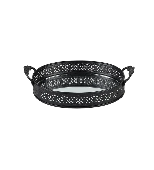 Black_Decorative_Oval_Shape_Mirrored_Vanity_Tray_With_Metal_Filigree_Design_(25L_X_16W_X_6H_Cm)