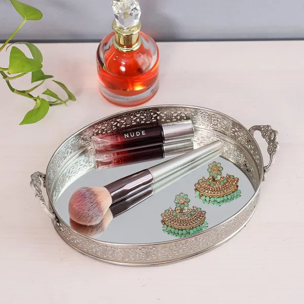 Silver_Plated_Oval_Glass_Mirror_Serving_Tray_With_Handmade_Handles_(26L_X_17W_X_6H_Cm)