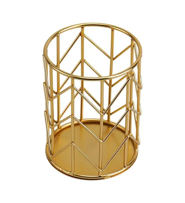 Gold_Plated_Geometric_Metal_Pen_Holder_(‎9_X_9_X_12_Cm)