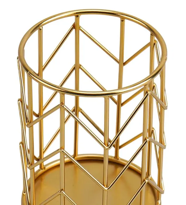 Gold_Plated_Geometric_Metal_Pen_Holder_(‎9_X_9_X_12_Cm)