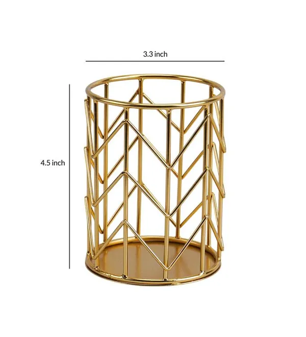 Gold_Plated_Geometric_Metal_Pen_Holder_(‎9_X_9_X_12_Cm)