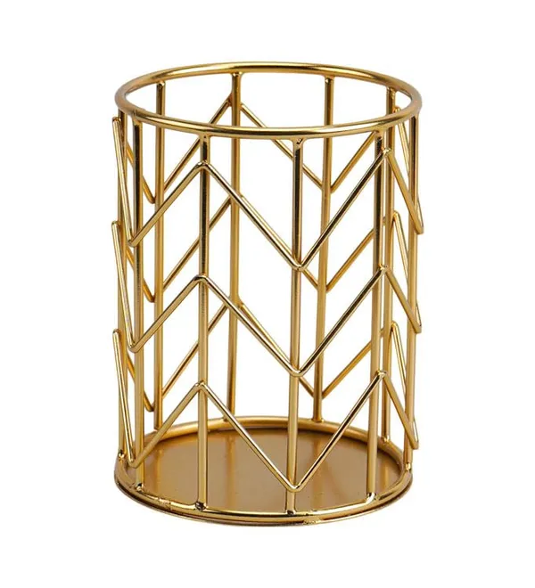 Gold_Plated_Geometric_Metal_Pen_Holder_(‎9_X_9_X_12_Cm)