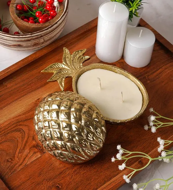 Gold_Plated_Aluminium_Casting_Pineapple_Tealight_Candle_Holder_(18L_X_10W_X_9H_Cm)