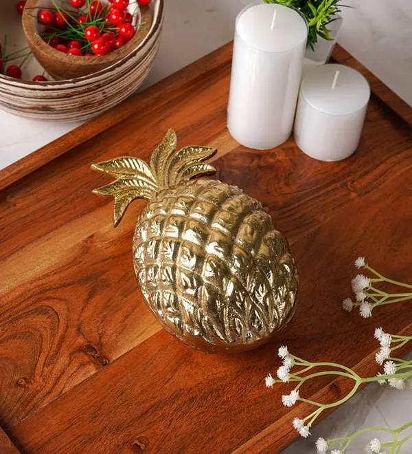 Gold_Plated_Aluminium_Casting_Pineapple_Tealight_Candle_Holder_(18L_X_10W_X_9H_Cm)