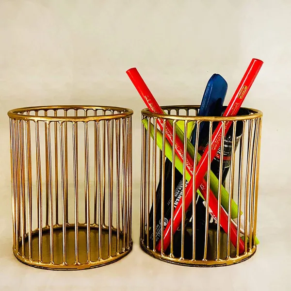 Golden_Metal_Pen_Pencil_And_Office_Desk_Stationery_Organizer_(Set_Of_2)_(8.9D_X_12.7W_X_8.9H_Cm)