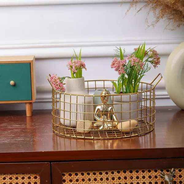Golden_Multi-Purpose_Metal_&_Wire_Basket_(24.1D_X_25.4W_X_12.7H_Cm)