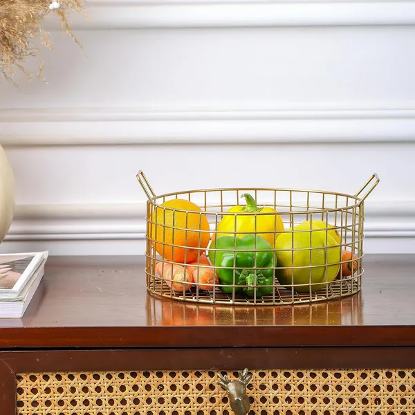 Golden_Multi-Purpose_Metal_&_Wire_Basket_(24.1D_X_25.4W_X_12.7H_Cm)