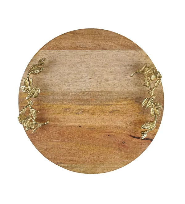Light_Brown_Round_Wooden_Serving_Tray_With_Gold_Leaf_Handles_Accents_(30L_X_30W_X_4H_Cm)