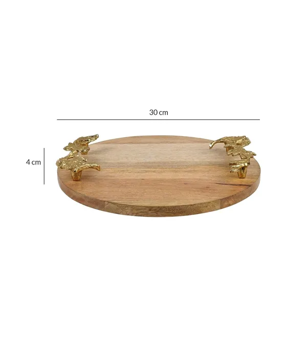 Light_Brown_Round_Wooden_Serving_Tray_With_Gold_Leaf_Handles_Accents_(30L_X_30W_X_4H_Cm)