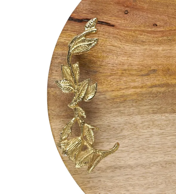 Light_Brown_Round_Wooden_Serving_Tray_With_Gold_Leaf_Handles_Accents_(30L_X_30W_X_4H_Cm)