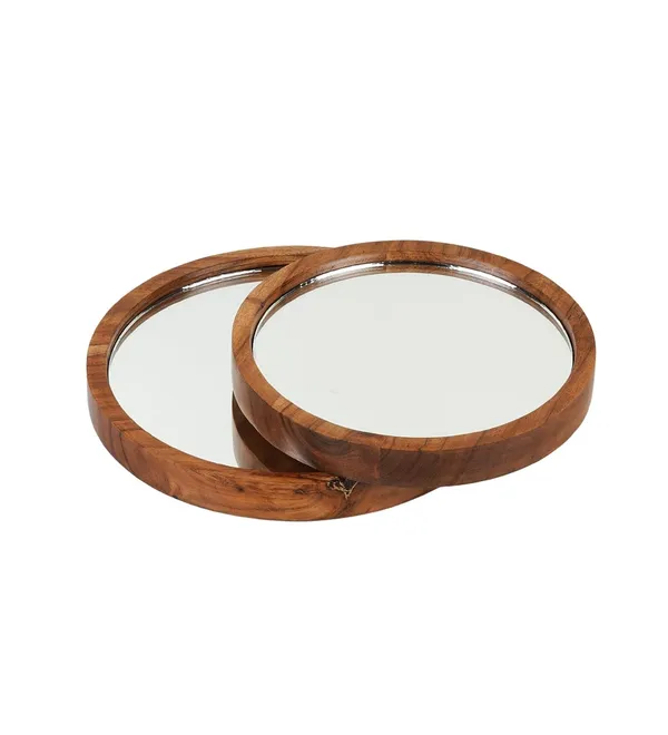 Brown_Round_Mirror_Vanity_Tray_Set_With_Wood_Frame_(25L_X_25W_X_4H_Cm)