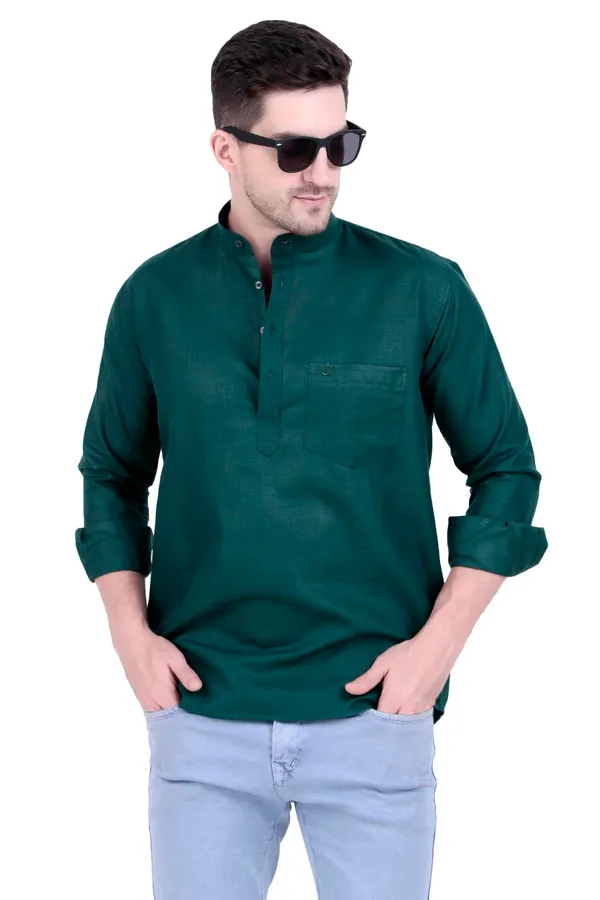 Ethno_Men�s_Cotton_Blend_Solid_Casual_Regular_Fit_Mandarin_Collar_Short_Kurta_for_Daily_&_Occasion_Use,_Pack_of_1,_(Mehndi,_XL)