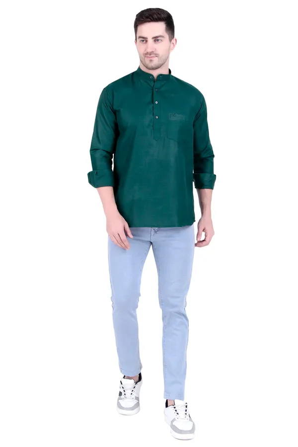 Ethno_Men�s_Cotton_Blend_Solid_Casual_Regular_Fit_Mandarin_Collar_Short_Kurta_for_Daily_&_Occasion_Use,_Pack_of_1,_(Mehndi,_XL)