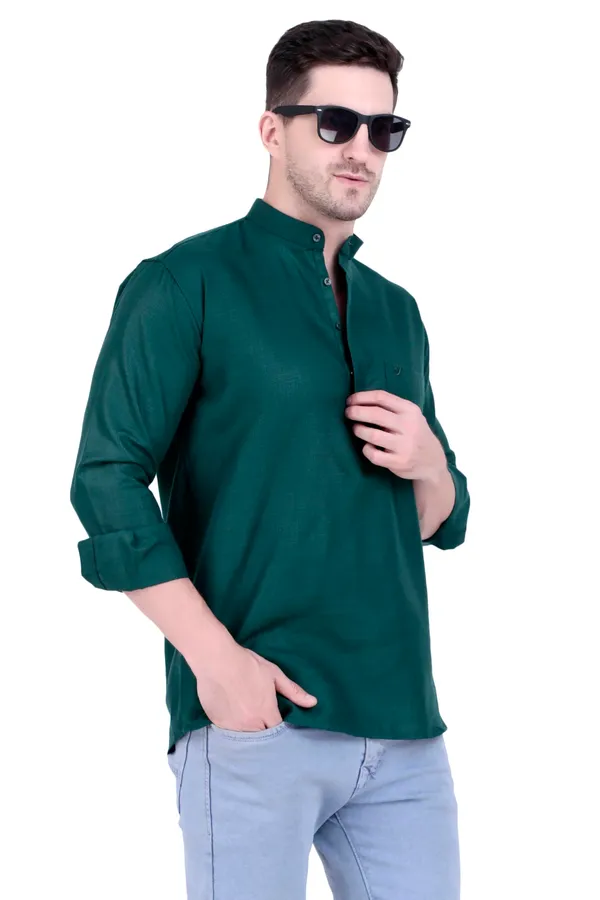 Ethno_Men�s_Cotton_Blend_Solid_Casual_Regular_Fit_Mandarin_Collar_Short_Kurta_for_Daily_&_Occasion_Use,_Pack_of_1,_(Mehndi,_XL)