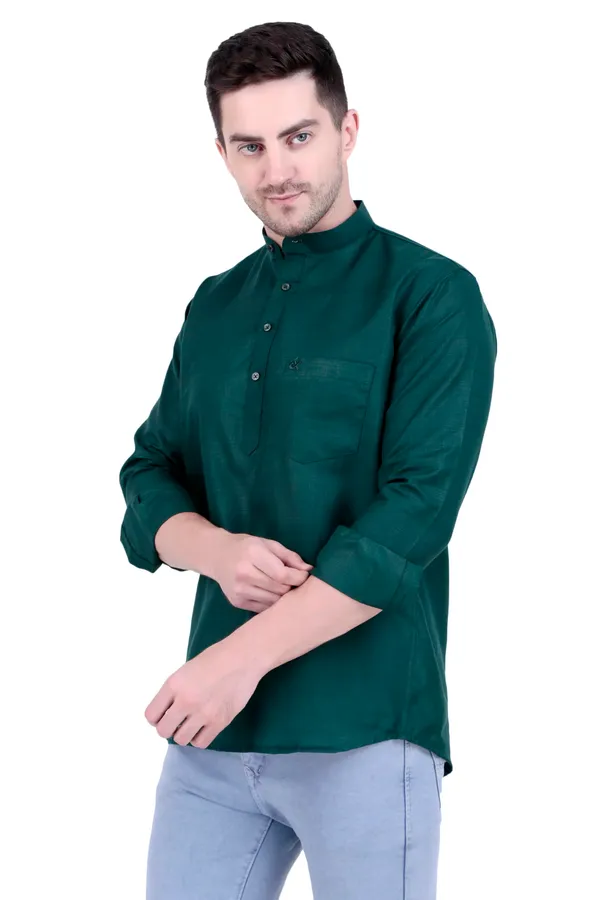 Ethno_Men�s_Cotton_Blend_Solid_Casual_Regular_Fit_Mandarin_Collar_Short_Kurta_for_Daily_&_Occasion_Use,_Pack_of_1,_(Mehndi,_XL)