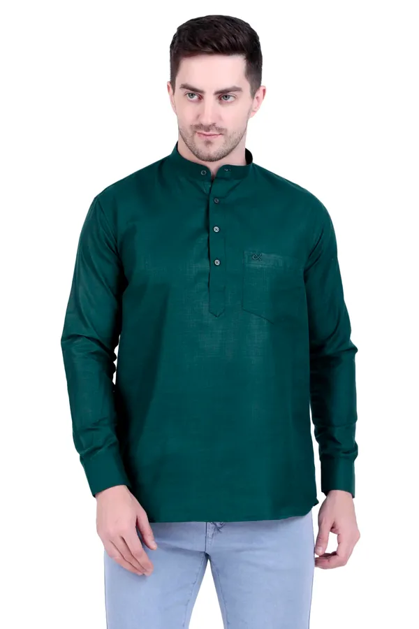 Ethno_Men�s_Cotton_Blend_Solid_Casual_Regular_Fit_Mandarin_Collar_Short_Kurta_for_Daily_&_Occasion_Use,_Pack_of_1,_(Mehndi,_XL)