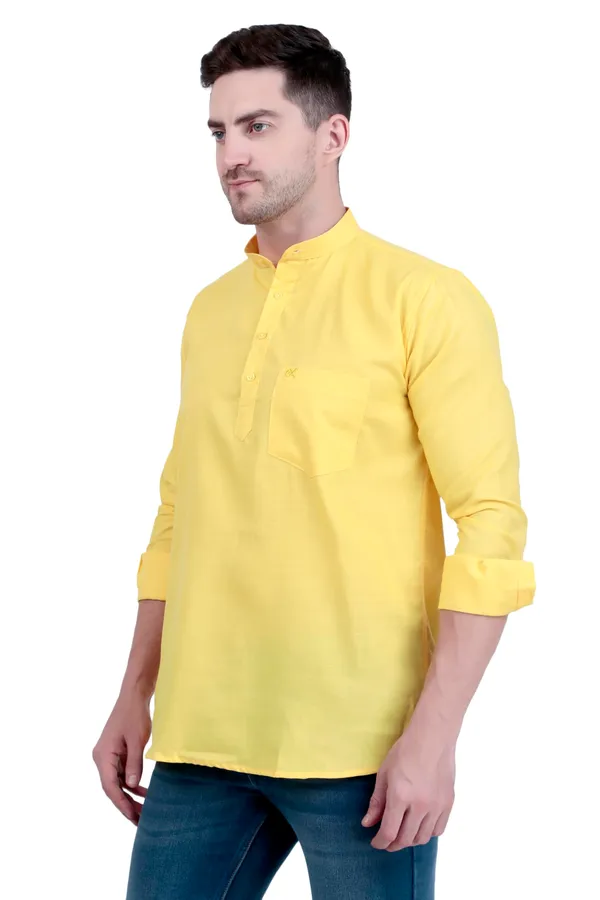 Ethno_Men�s_Cotton_Blend_Solid_Casual_Regular_Fit_Mandarin_Collar_Short_Kurta_for_Daily_&_Occasion_Use,_Pack_of_1,_(Mustard,_XL)