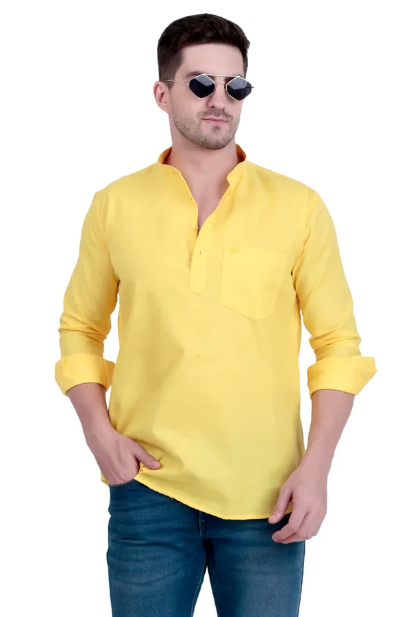 Ethno_Men�s_Cotton_Blend_Solid_Casual_Regular_Fit_Mandarin_Collar_Short_Kurta_for_Daily_&_Occasion_Use,_Pack_of_1,_(Mustard,_XL)