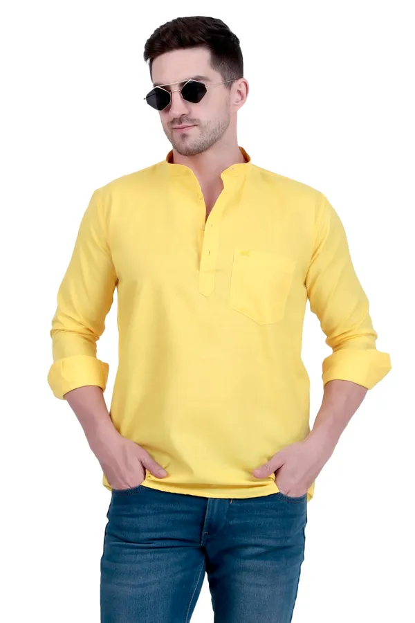 Ethno_Men�s_Cotton_Blend_Solid_Casual_Regular_Fit_Mandarin_Collar_Short_Kurta_for_Daily_&_Occasion_Use,_Pack_of_1,_(Mustard,_XL)