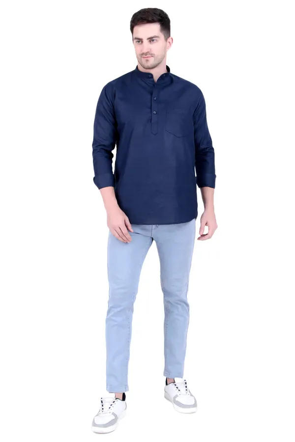 Ethno_Men�s_Cotton_Blend_Solid_Casual_Regular_Fit_Mandarin_Collar_Short_Kurta_for_Daily_&_Occasion_Use,_Pack_of_1,_(Navy,_XL)