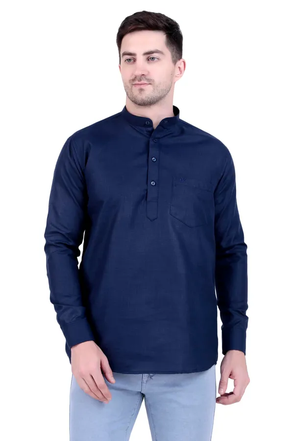 Ethno_Men�s_Cotton_Blend_Solid_Casual_Regular_Fit_Mandarin_Collar_Short_Kurta_for_Daily_&_Occasion_Use,_Pack_of_1,_(Navy,_XL)