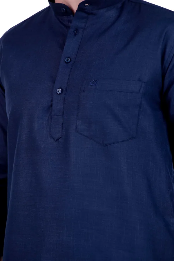 Ethno_Men�s_Cotton_Blend_Solid_Casual_Regular_Fit_Mandarin_Collar_Short_Kurta_for_Daily_&_Occasion_Use,_Pack_of_1,_(Navy,_XL)