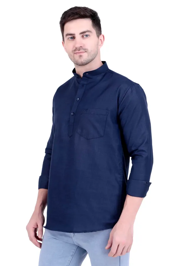 Ethno_Men�s_Cotton_Blend_Solid_Casual_Regular_Fit_Mandarin_Collar_Short_Kurta_for_Daily_&_Occasion_Use,_Pack_of_1,_(Navy,_XL)