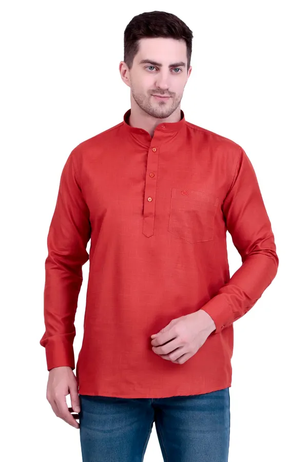 Ethno_Men�s_Cotton_Blend_Solid_Casual_Regular_Fit_Mandarin_Collar_Short_Kurta_for_Daily_&_Occasion_Use,_Pack_of_1,_(Rust,_XL)