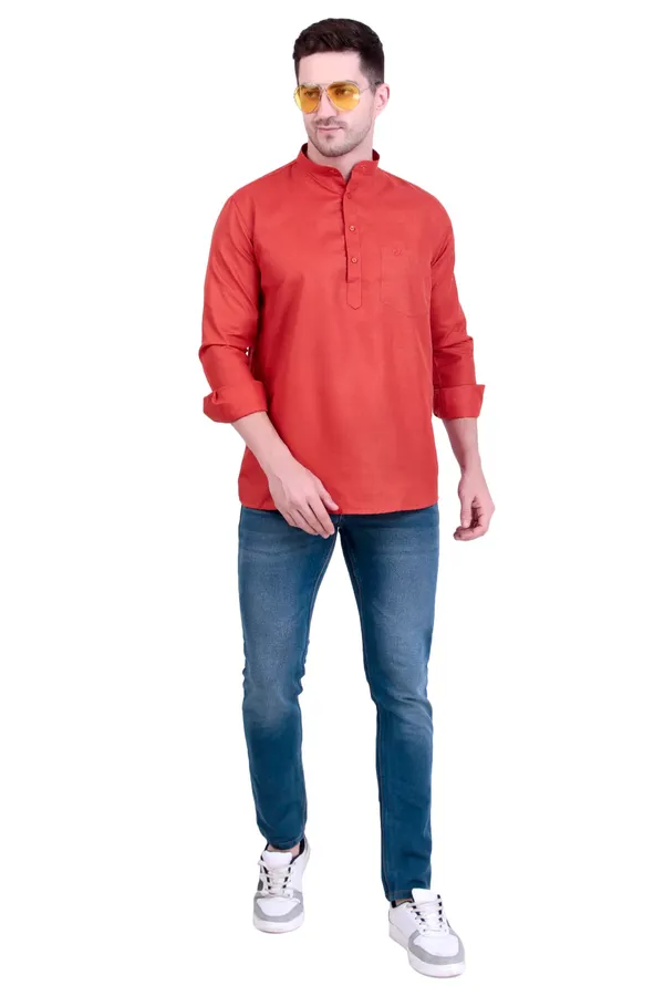 Ethno_Men�s_Cotton_Blend_Solid_Casual_Regular_Fit_Mandarin_Collar_Short_Kurta_for_Daily_&_Occasion_Use,_Pack_of_1,_(Rust,_XL)
