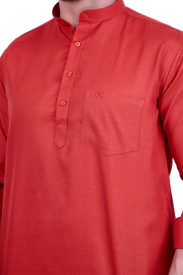 Ethno_Men�s_Cotton_Blend_Solid_Casual_Regular_Fit_Mandarin_Collar_Short_Kurta_for_Daily_&_Occasion_Use,_Pack_of_1,_(Rust,_XL)