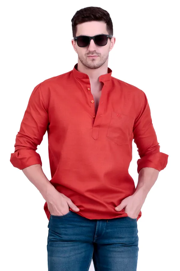 Ethno_Men�s_Cotton_Blend_Solid_Casual_Regular_Fit_Mandarin_Collar_Short_Kurta_for_Daily_&_Occasion_Use,_Pack_of_1,_(Rust,_XL)