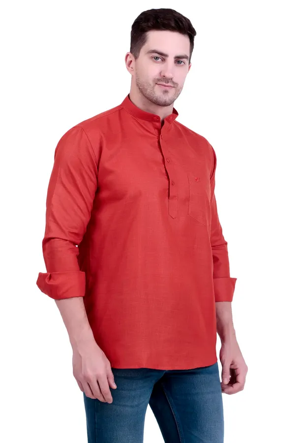 Ethno_Men�s_Cotton_Blend_Solid_Casual_Regular_Fit_Mandarin_Collar_Short_Kurta_for_Daily_&_Occasion_Use,_Pack_of_1,_(Rust,_XL)