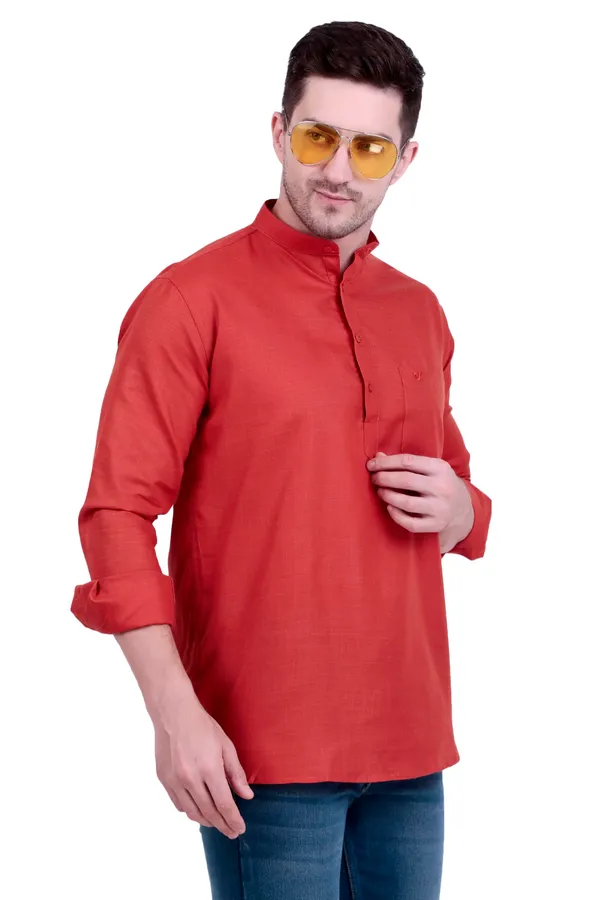 Ethno_Men�s_Cotton_Blend_Solid_Casual_Regular_Fit_Mandarin_Collar_Short_Kurta_for_Daily_&_Occasion_Use,_Pack_of_1,_(Rust,_XL)