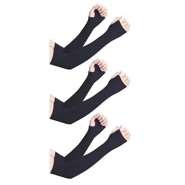 Black_Uv_Protection_Hand_Sleeves_With_Thumb_Hole_Arm_Sleeves_For_Unisex_(Pack_Of_3)