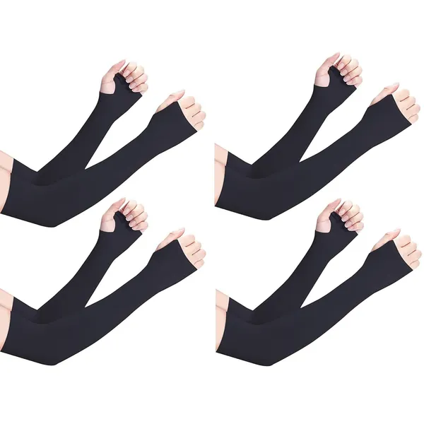 Pack_Of_4_Black_Uv_Protection_Hand_Sleeves_With_Thumb_Hole_Arm_Sleeves_For_Unisex