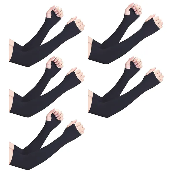 Black_Uv_Protection_Hand_Sleeves_With_Thumb_Hole_Arm_Sleeves_For_Unisex_(Pack_Of_5)