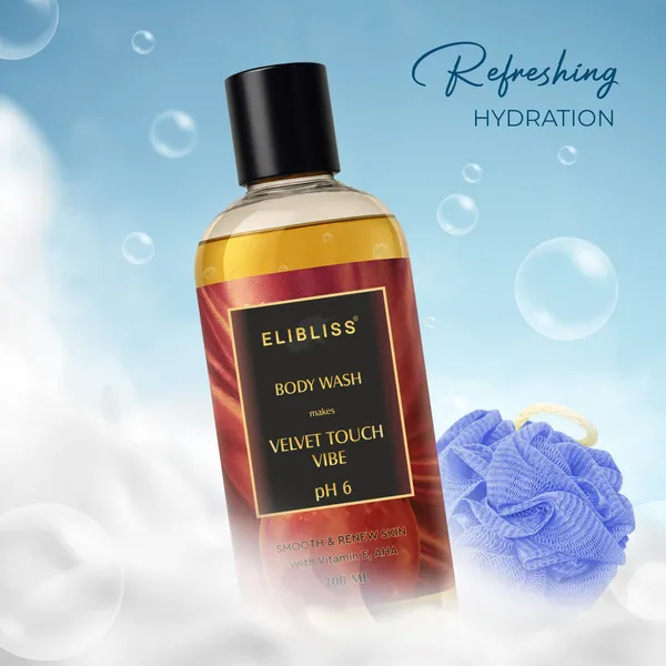 Elibliss_pH_6_Velvet_Touch_Vibe_Body_Wash_with_Vitamin_E_&_AHA_|_Smooth_&_Renew_Skin_|_Gentle_Exfoliating_&_Nourishing_Cleanser_300ml