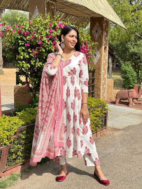 Cotton_Anarkali__Kurti_&_Pant__Dupatta_Set_For_Women