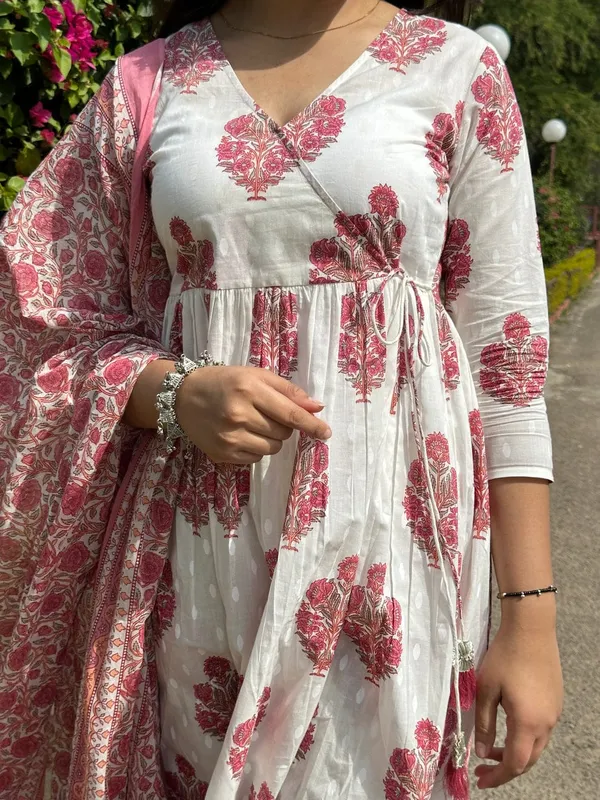 Cotton_Anarkali__Kurti_&_Pant__Dupatta_Set_For_Women
