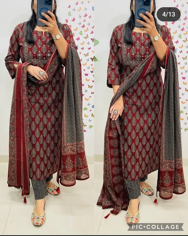 Azrak__Cotton_Kurti_Pant_Dupta_Set_For_Women