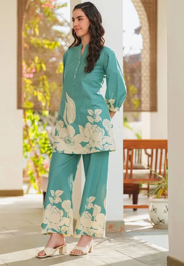Aqua_Blue_Foral_Cordset_Set_For_Women