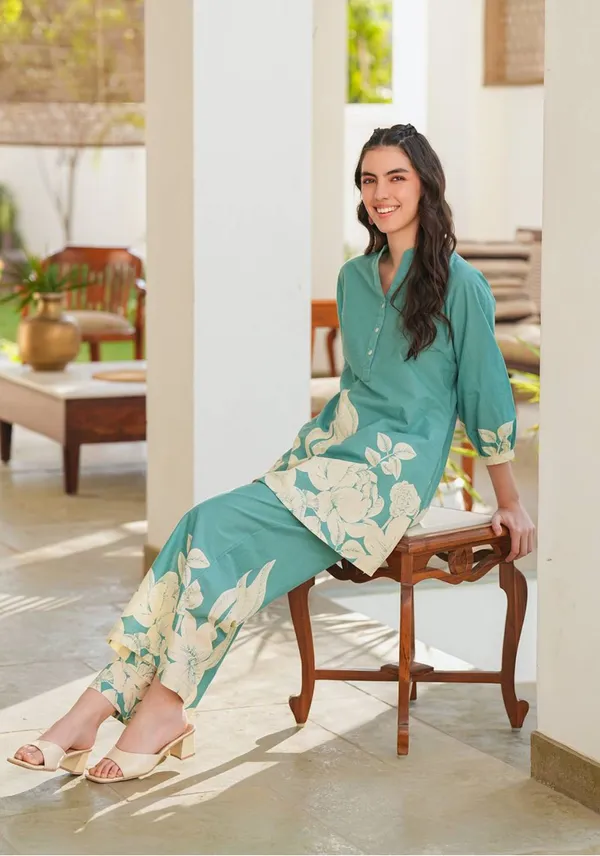 Aqua_Blue_Foral_Cordset_Set_For_Women