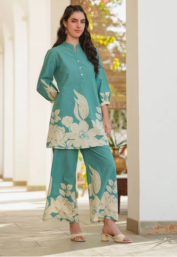 Aqua_Blue_Foral_Cordset_Set_For_Women