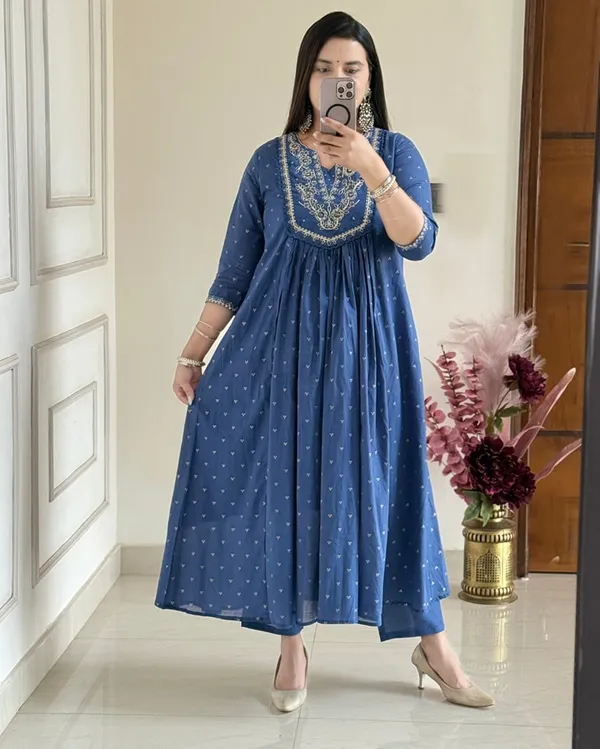 ROYAL_BLUE_Cotton_Anarkali_Kurta_With_Pant_&_Dupatta_Set_For_Women