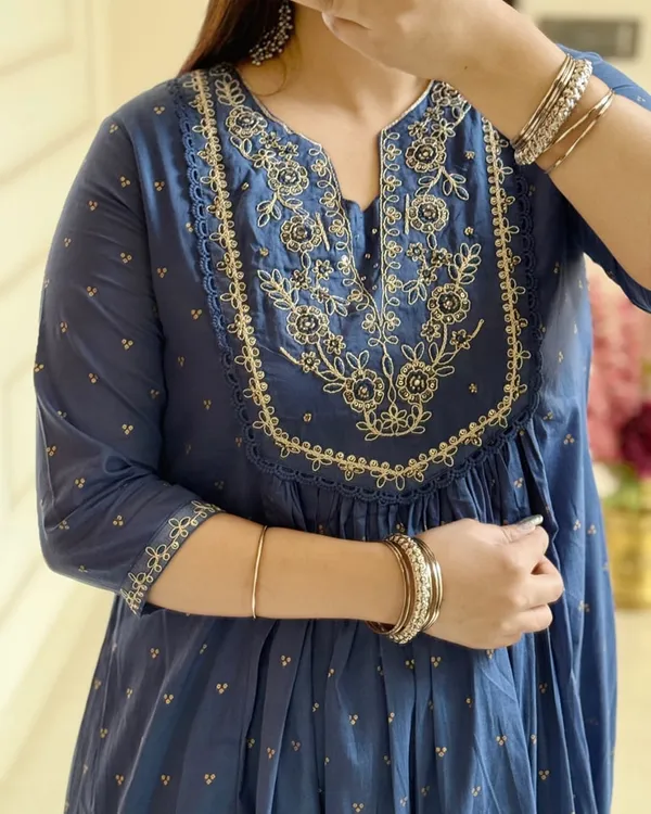 ROYAL_BLUE_Cotton_Anarkali_Kurta_With_Pant_&_Dupatta_Set_For_Women