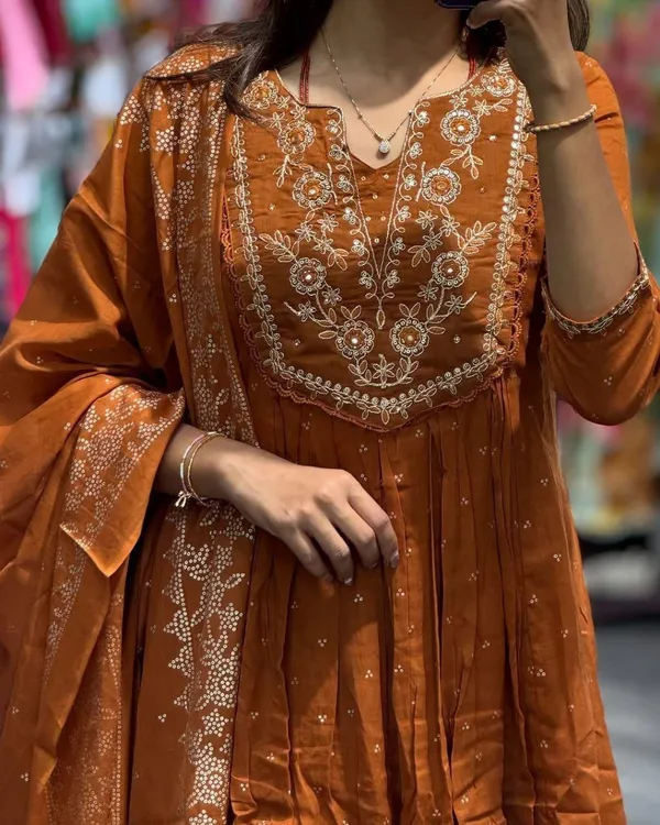 MASTERD_Cotton_Anarkali_Kurta_With_Pant_&_Dupatta_Set_For_Women