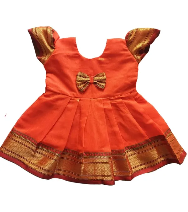 Orange_Acrylic_Cotton_Premium_&_Elegant_Frock_For_Girls