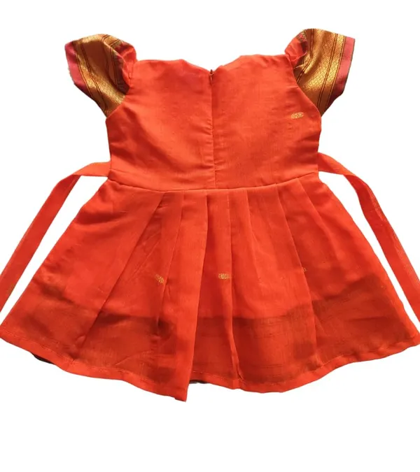 Orange_Acrylic_Cotton_Premium_&_Elegant_Frock_For_Girls