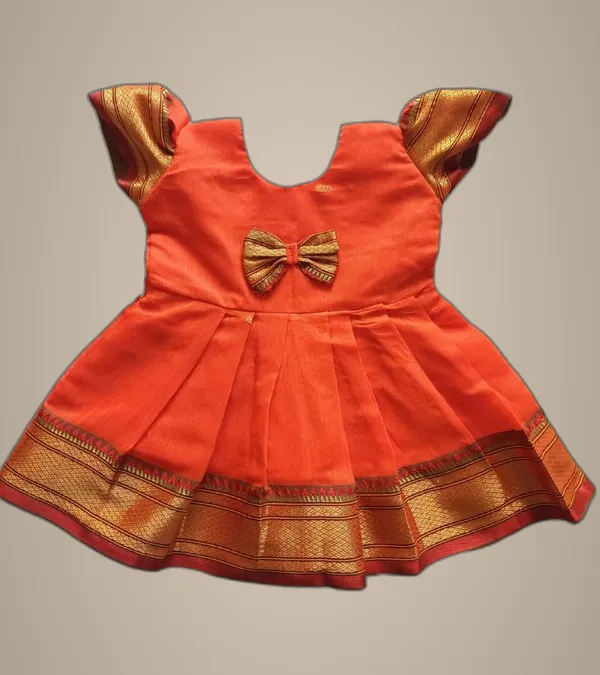 Orange_Acrylic_Cotton_Premium_&_Elegant_Frock_For_Girls